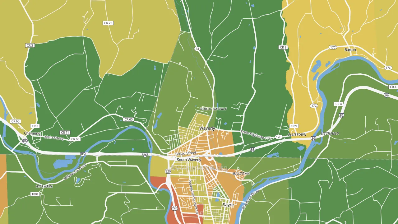 Waverly, NY Map of Assault Rates
