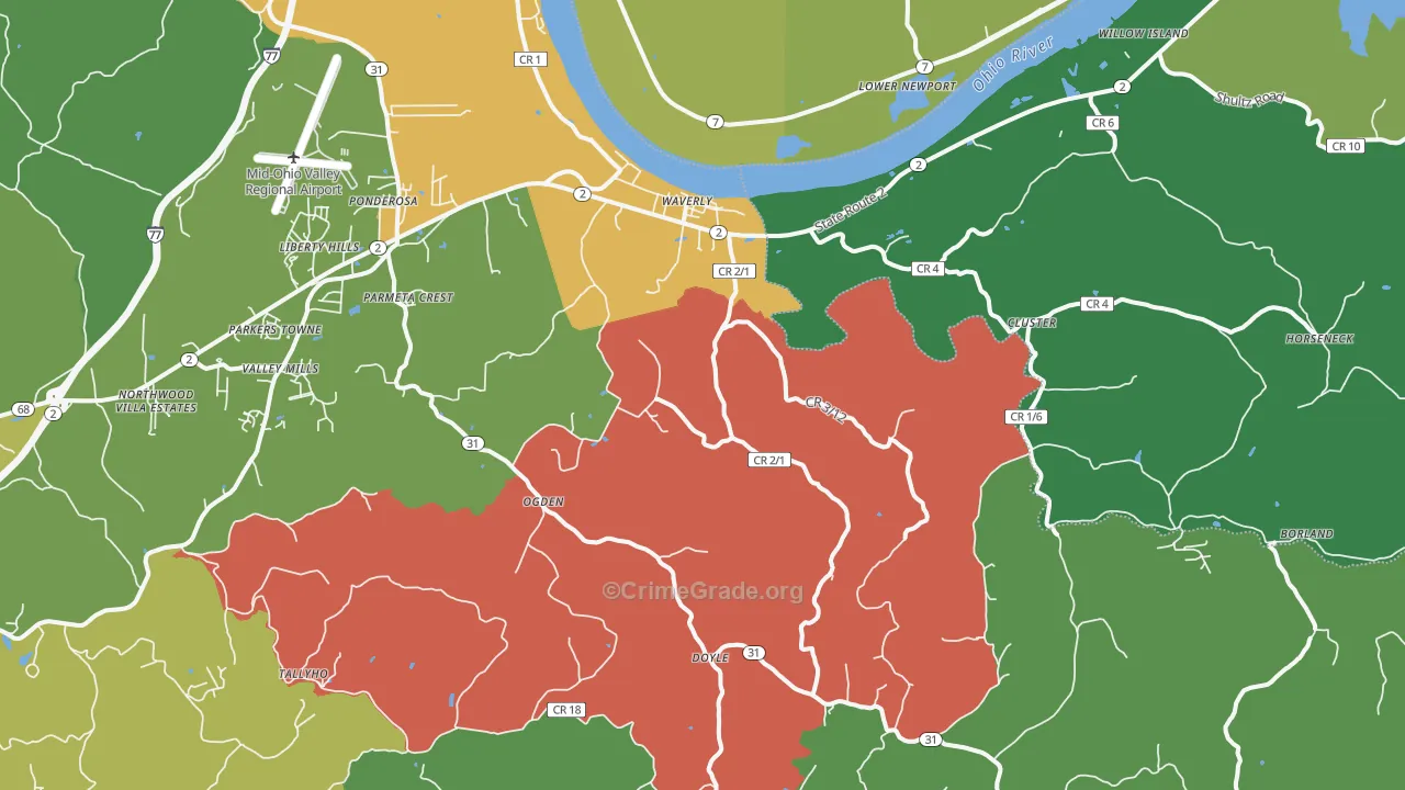Waverly, WV Map of Assault Rates