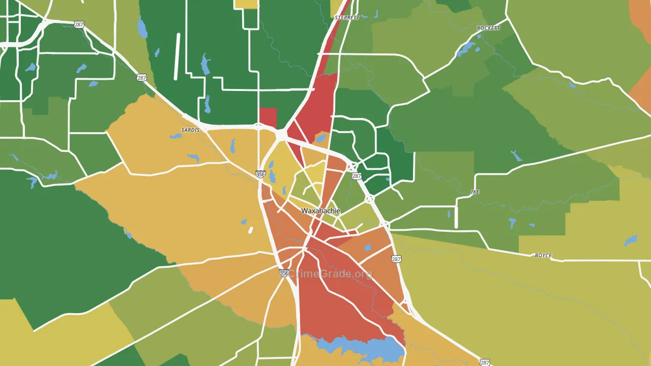Waxahachie, TX Map of Assault Rates