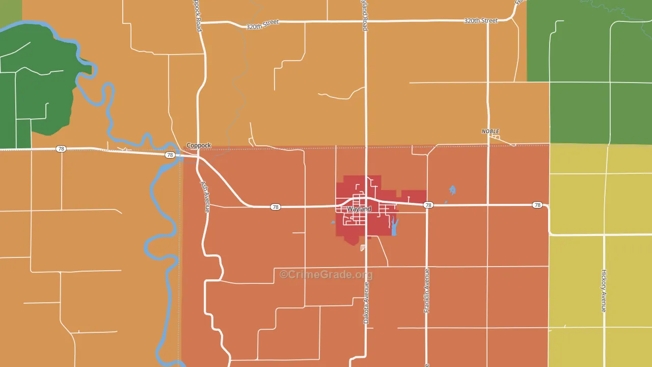 Wayland, IA Map of Assault Rates