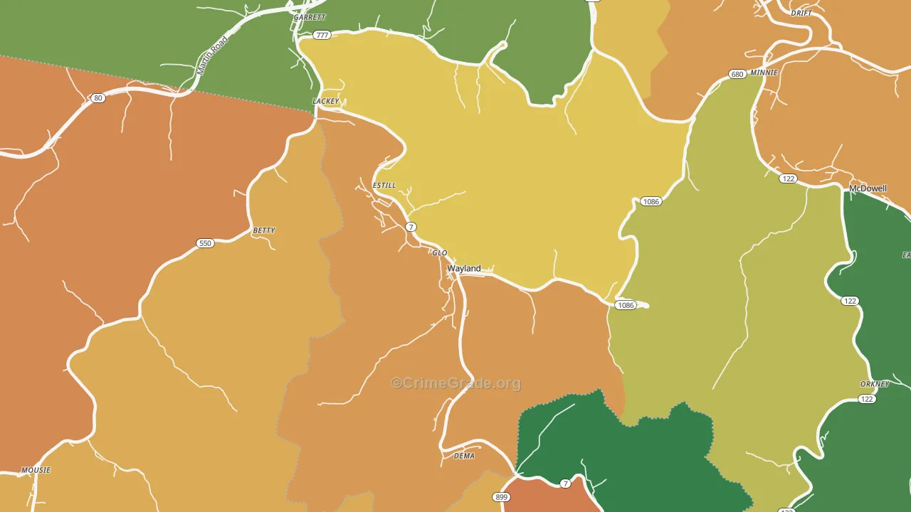 Wayland, KY Map of Assault Rates