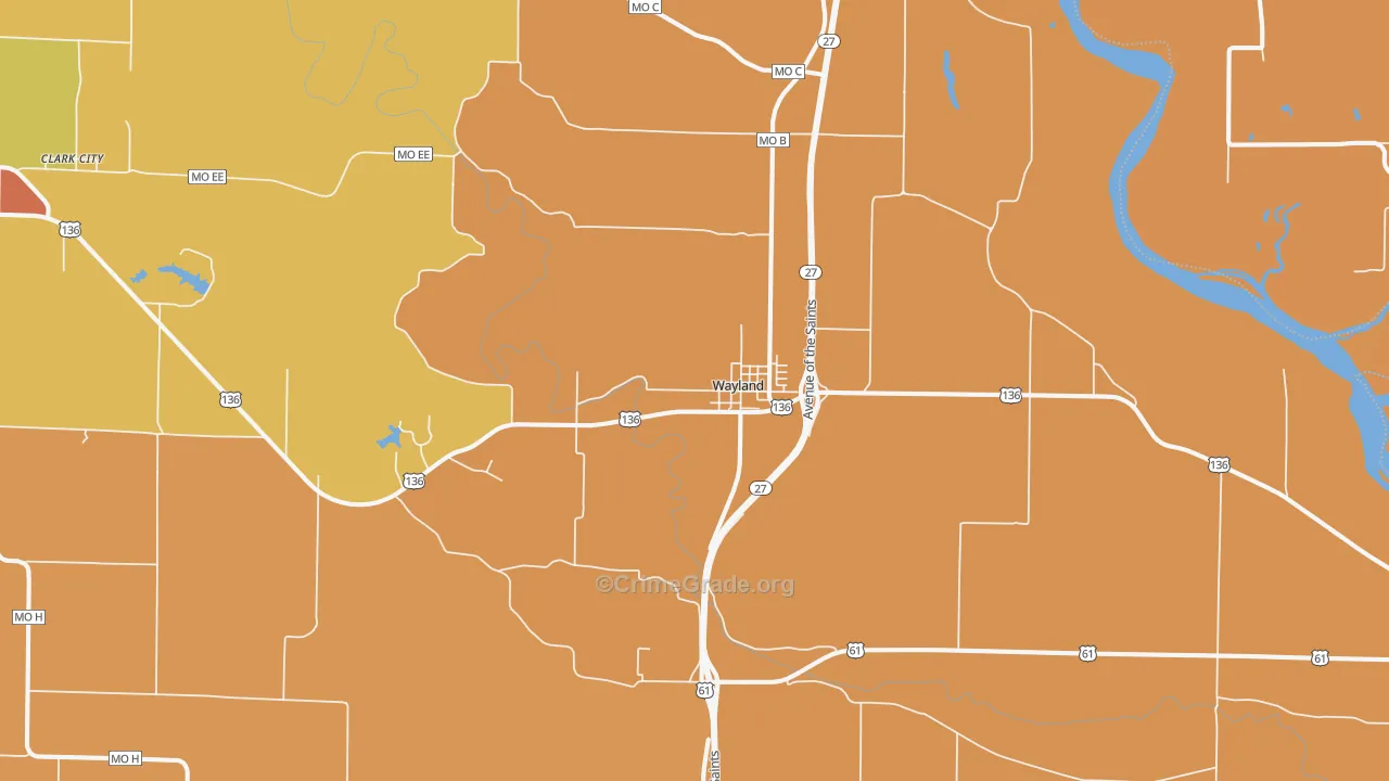 Wayland, MO Map of Assault Rates