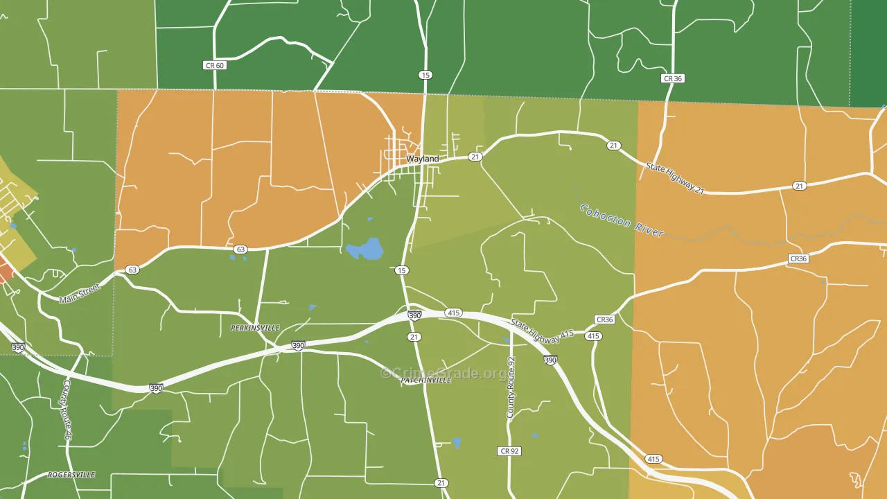 Wayland, NY Map of Assault Rates