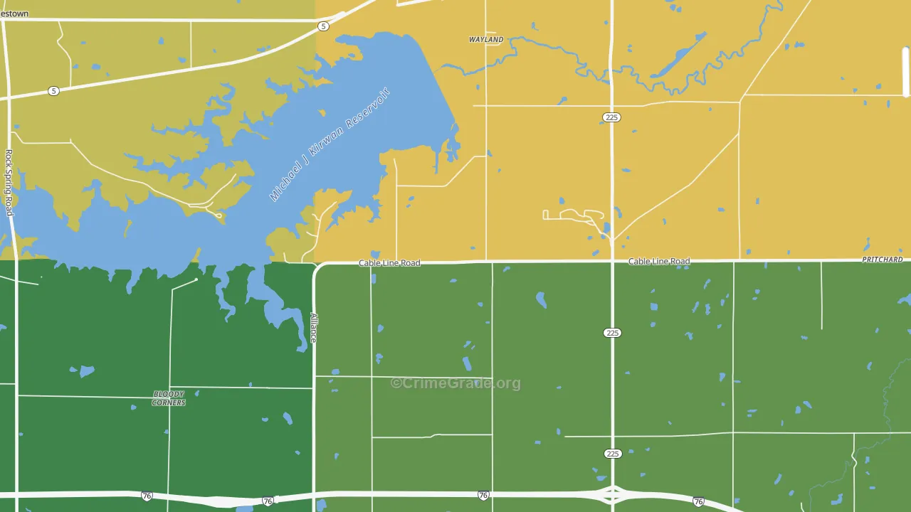 Wayland, OH Map of Assault Rates