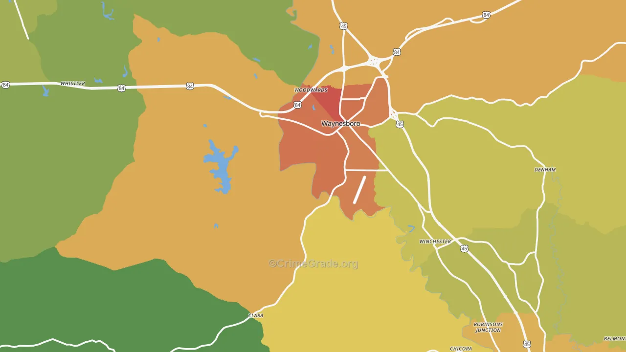 Wayne County, MS Map of Assault Rates