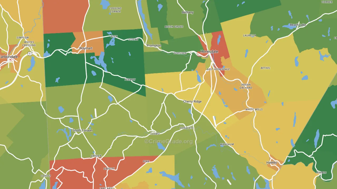 Wayne County, PA Map of Assault Rates