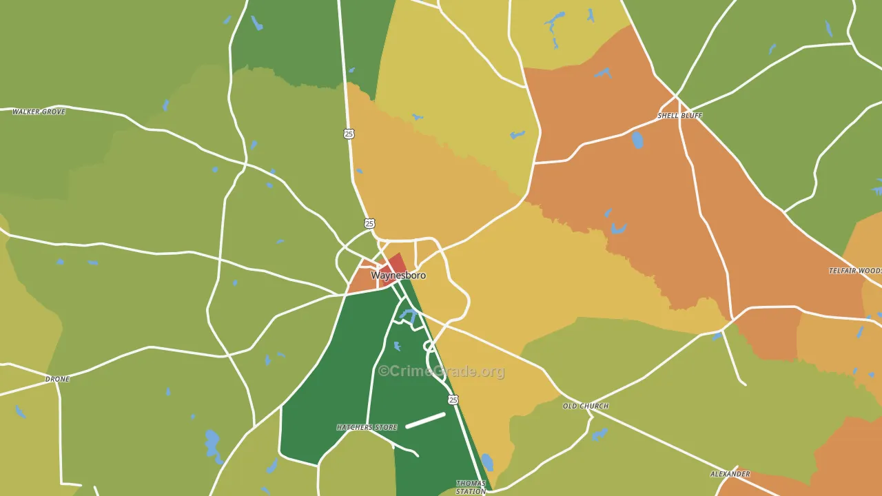 Waynesboro, GA Map of Assault Rates