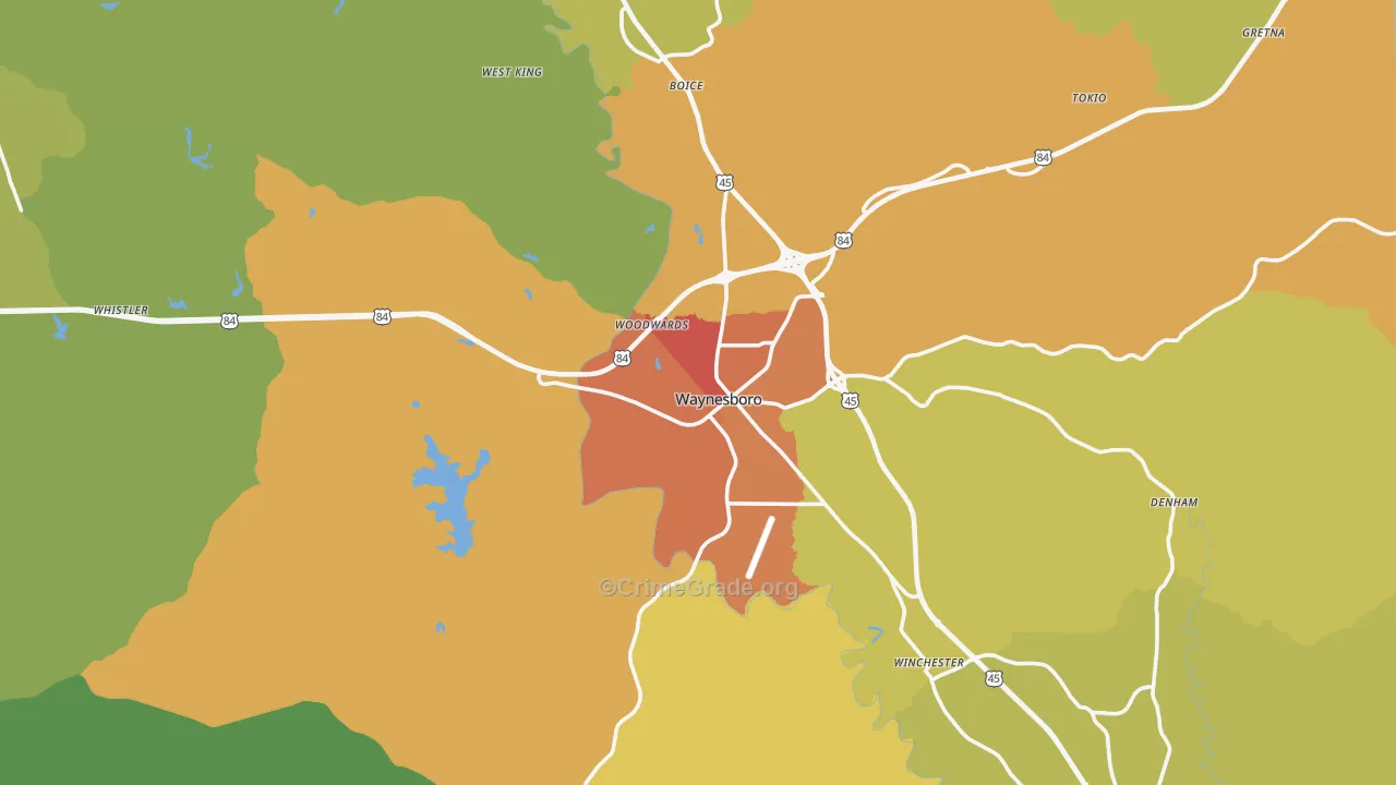 Waynesboro, MS Map of Assault Rates