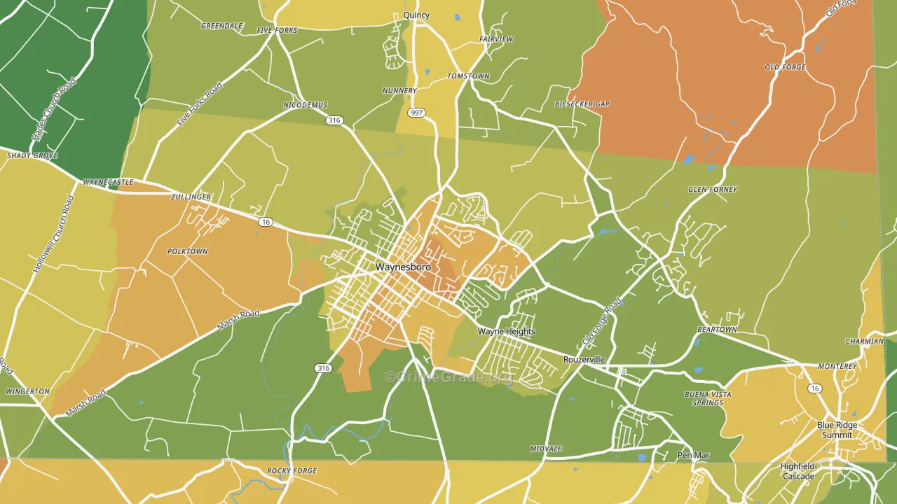 Waynesboro, PA Map of Assault Rates