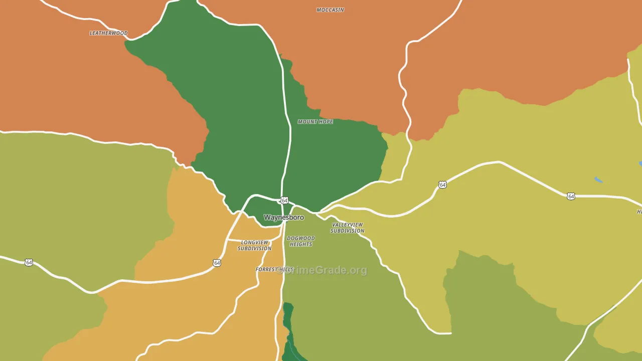 Waynesboro, TN Map of Assault Rates