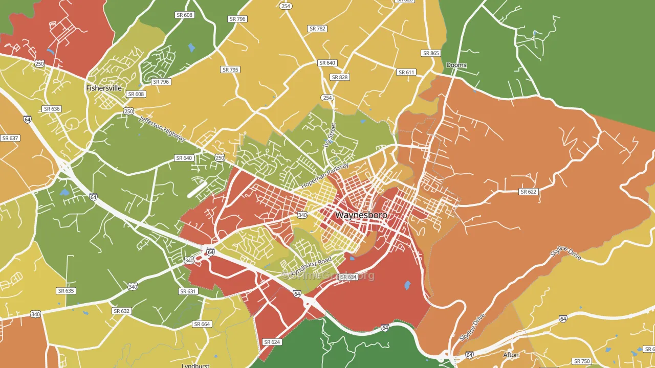 Waynesboro, VA Map of Assault Rates