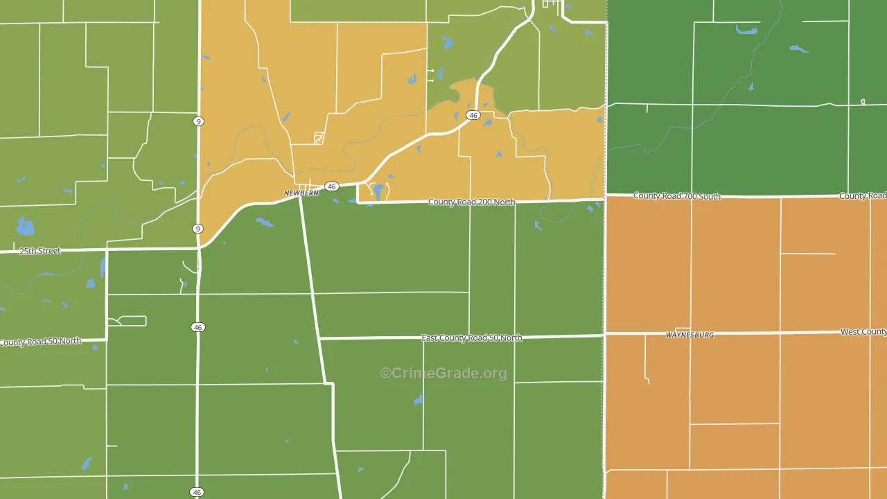 Waynesburg, IN Map of Assault Rates