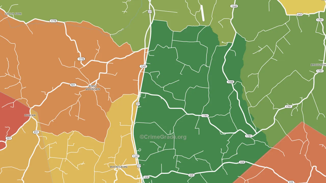 Waynesburg, KY Map of Assault Rates