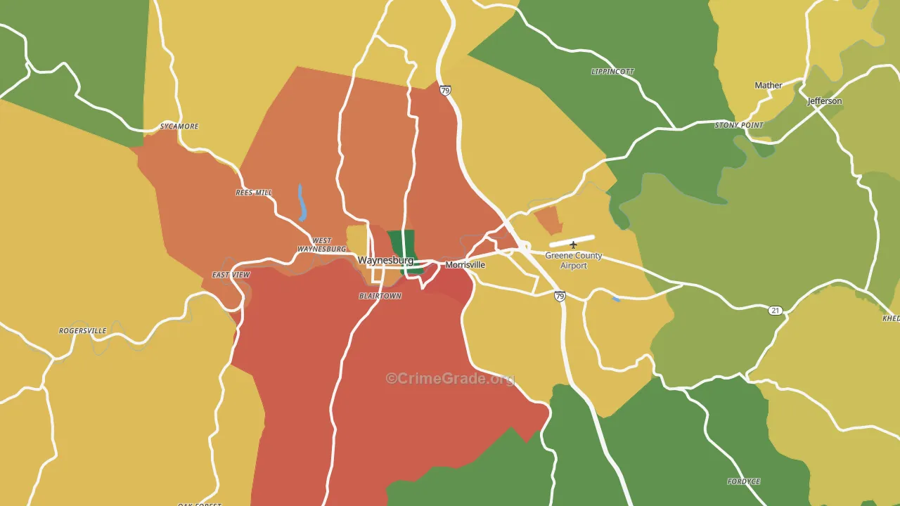 Waynesburg, PA Map of Assault Rates