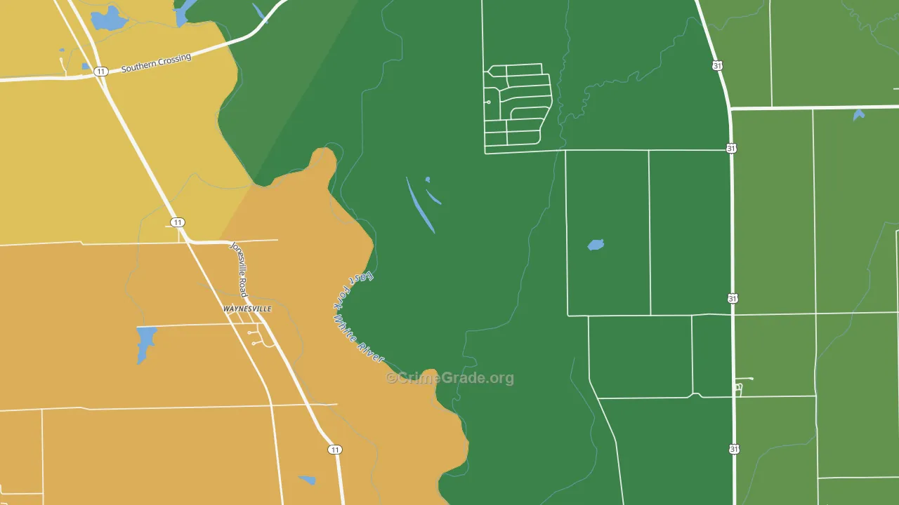 Waynesville, IN Map of Assault Rates
