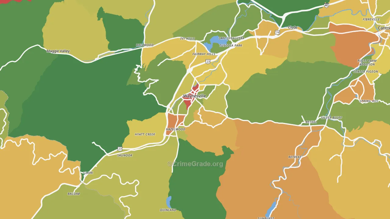 Waynesville, NC Map of Assault Rates