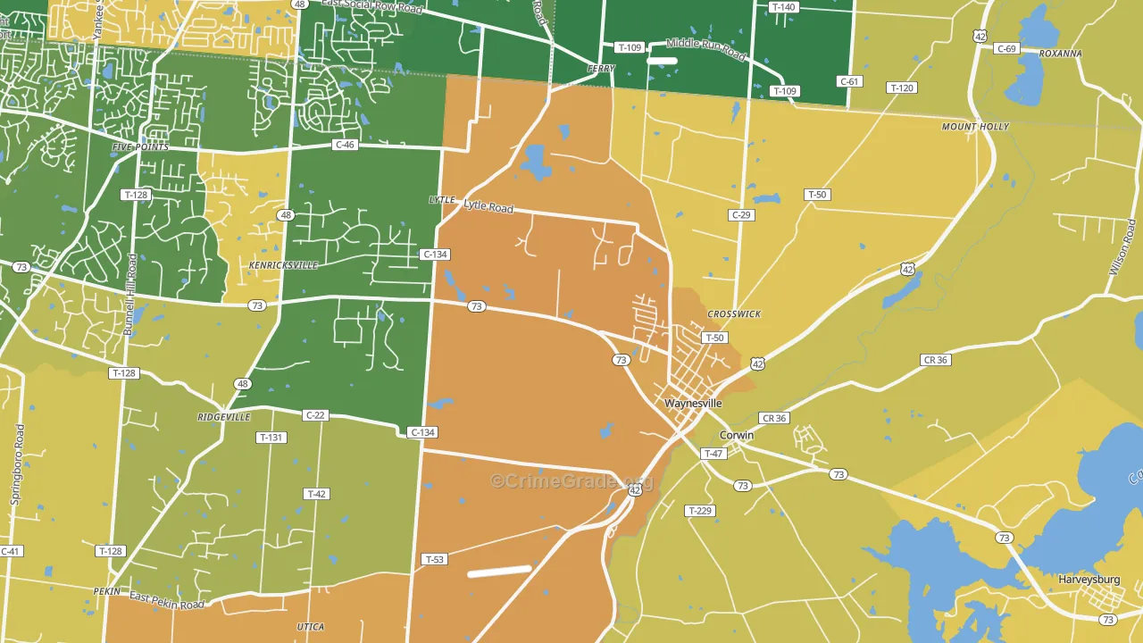 Waynesville, OH Map of Assault Rates
