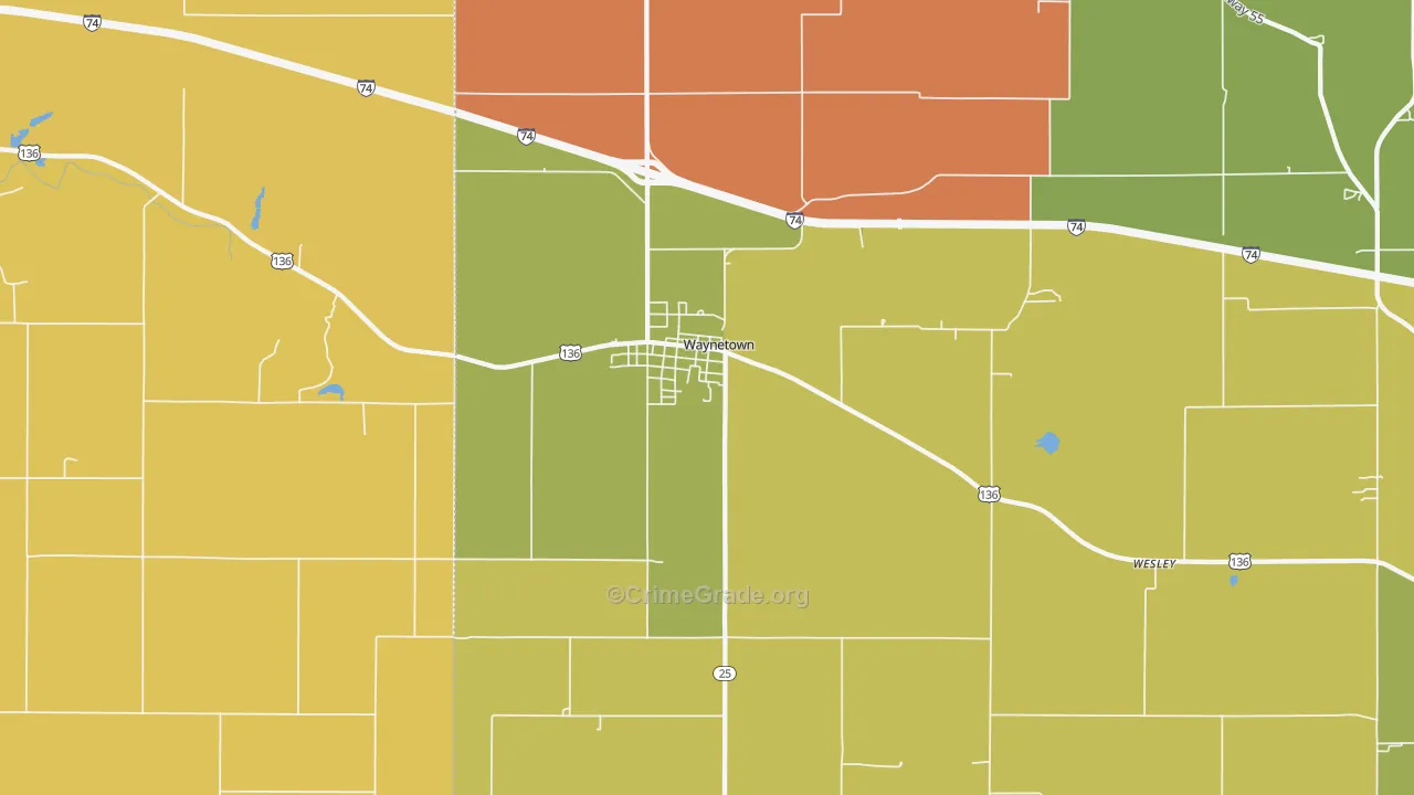 Waynetown, IN Map of Assault Rates