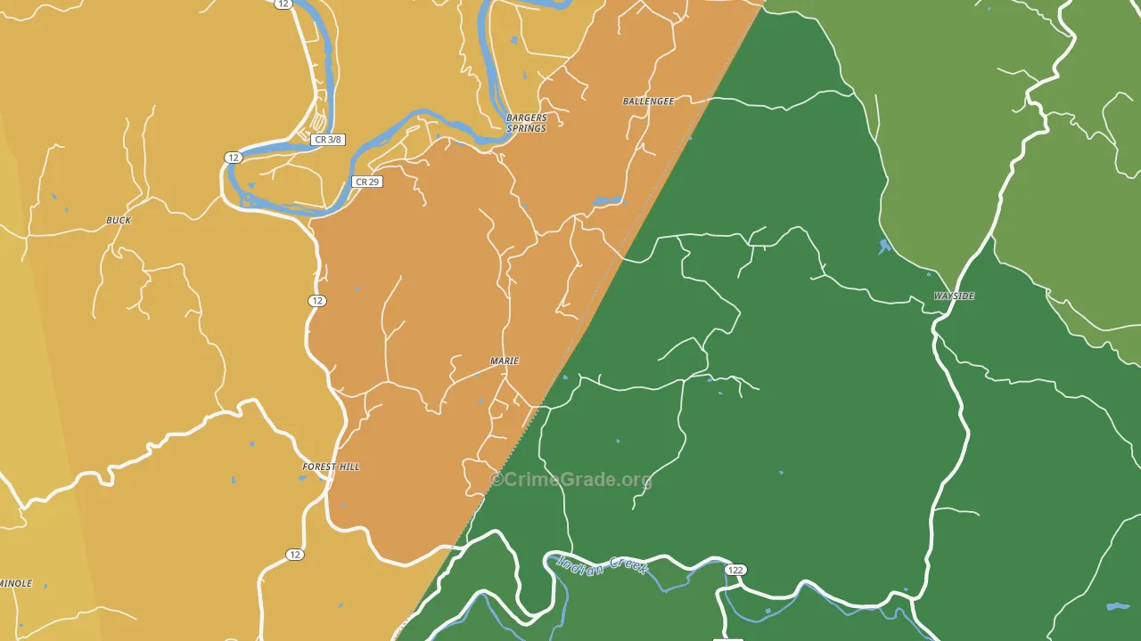 Wayside, WV Map of Assault Rates