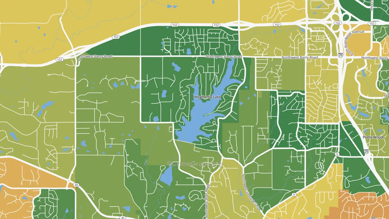 Weatherby Lake, MO Map of Assault Rates
