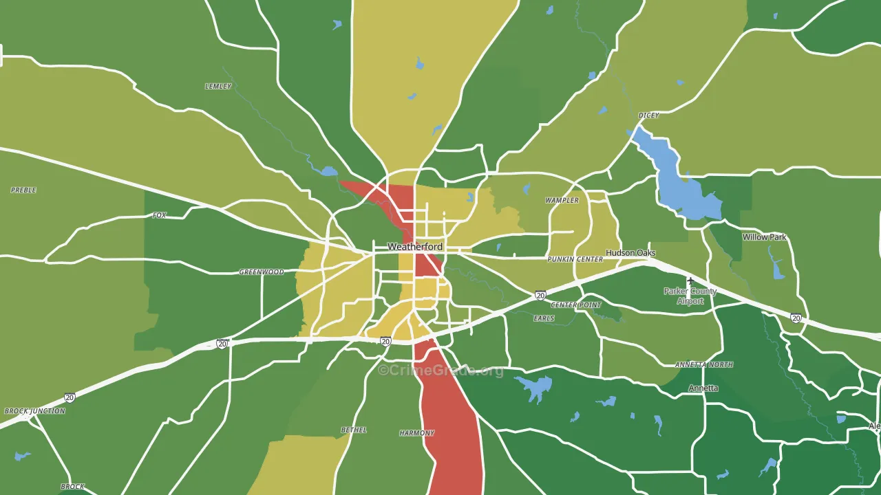 Weatherford, TX Map of Assault Rates