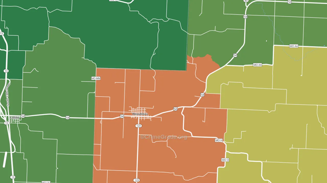 Weaubleau, MO Map of Assault Rates