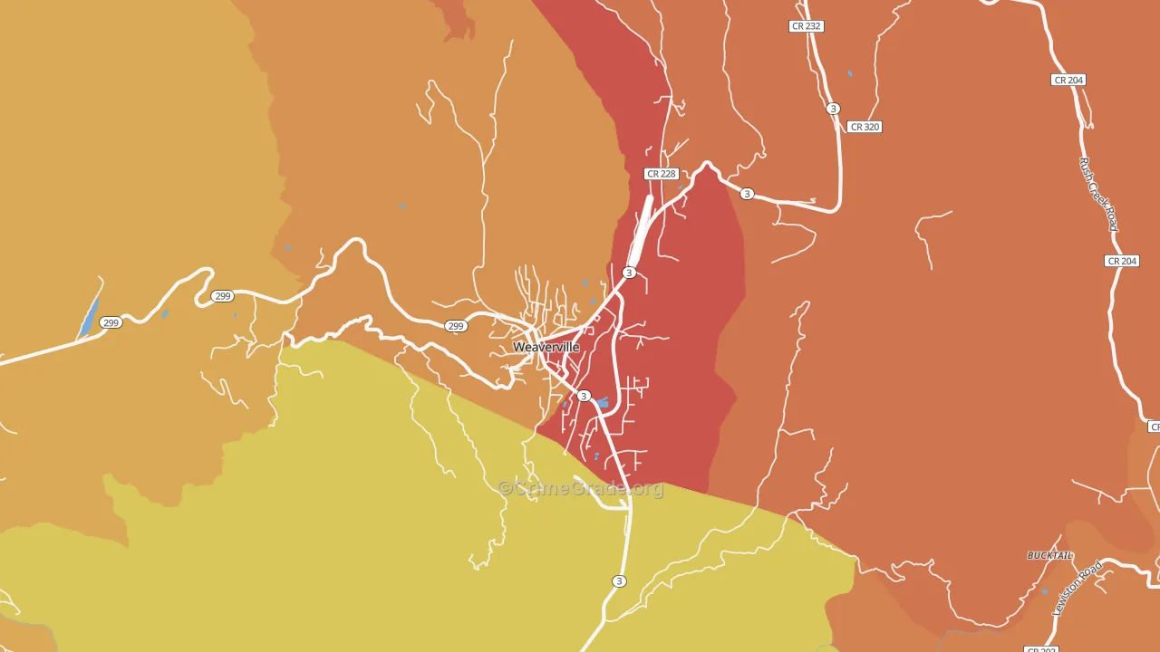 Weaverville, CA Map of Assault Rates