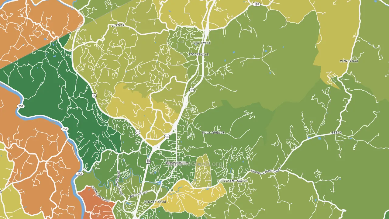 Weaverville, NC Map of Assault Rates