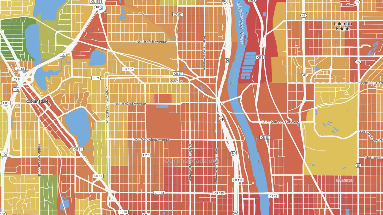 Webber-Camden, Minneapolis, MN Map of Assault Rates