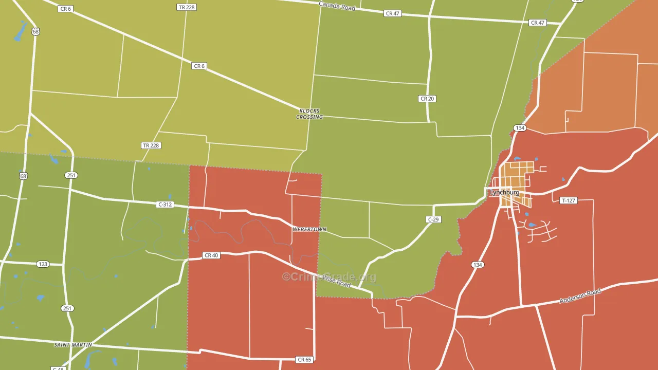 Webertown, OH Map of Assault Rates