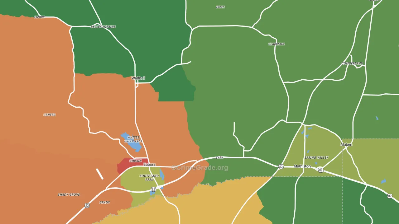 Webster County, MS Map of Assault Rates