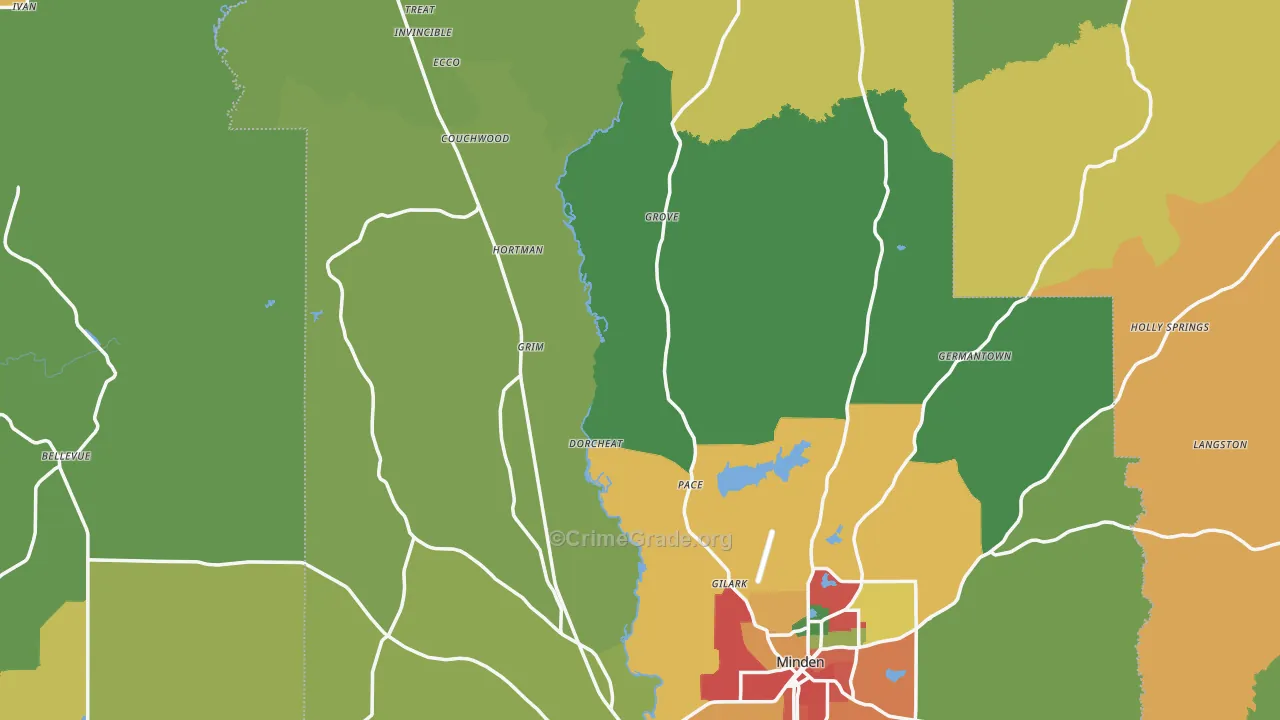 Webster Parish, LA Map of Assault Rates