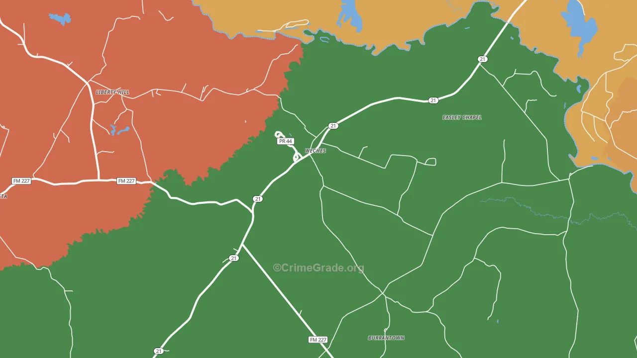 Weches, TX Map of Assault Rates