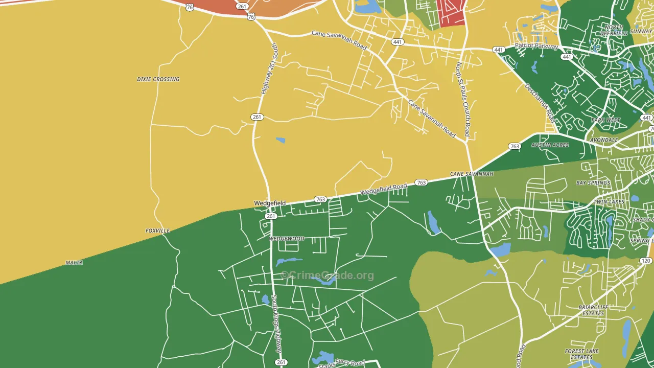 Wedgefield, SC Map of Assault Rates