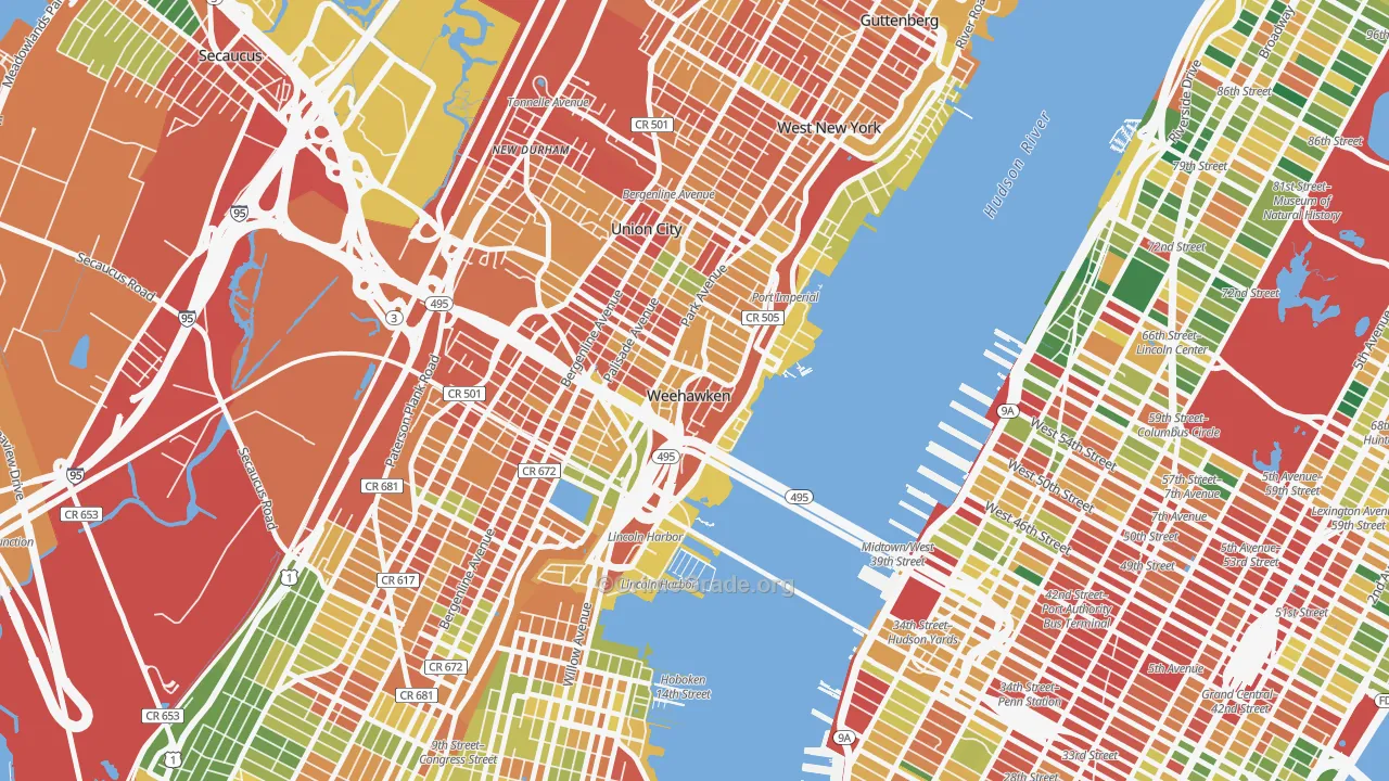 Weehawken, NJ Map of Assault Rates