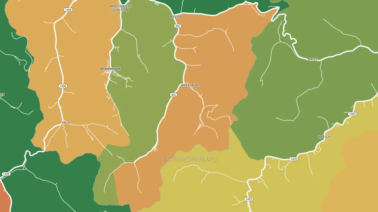 Weeksbury, KY Map of Assault Rates