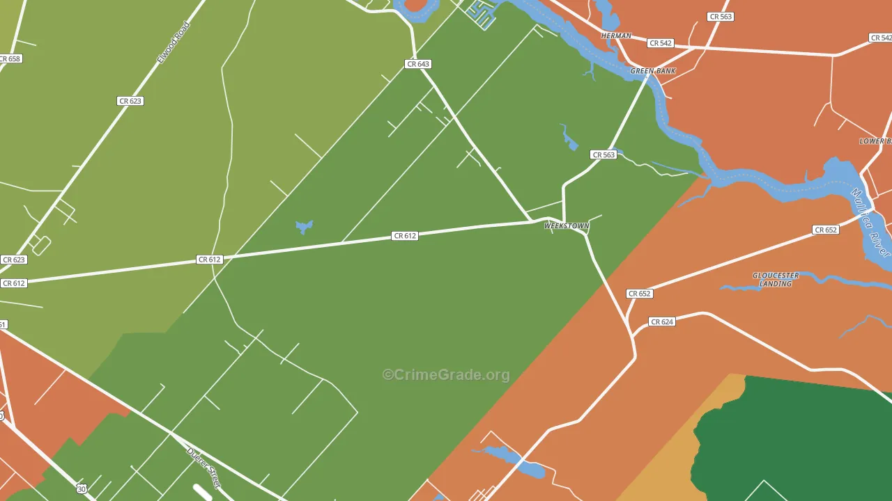 Weekstown, NJ Map of Assault Rates