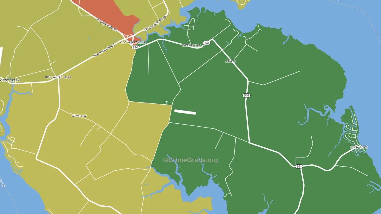 Weeksville, NC Map of Assault Rates