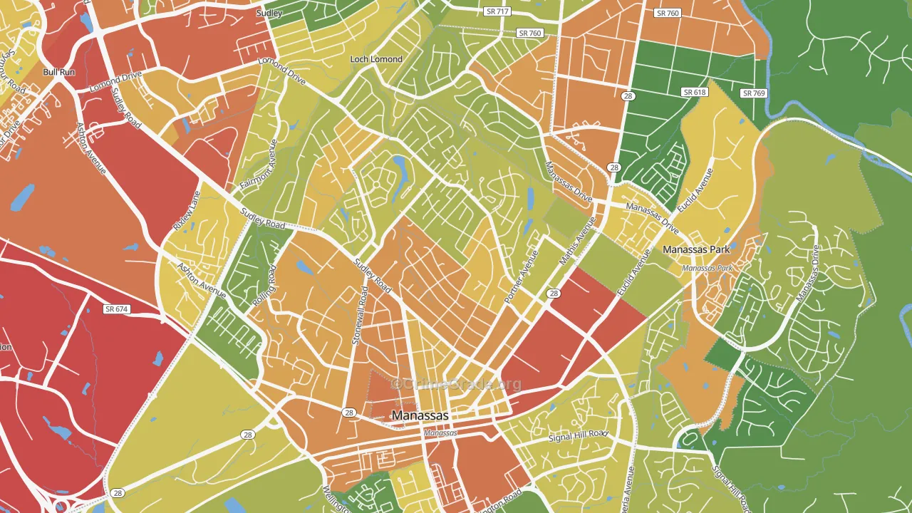 Weems, Manassas, VA Map of Assault Rates
