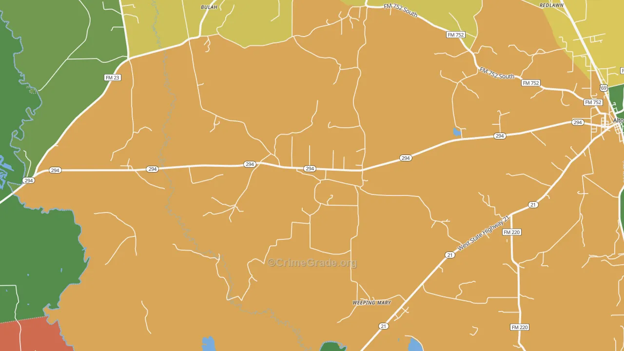 Weeping Mary, TX Map of Assault Rates