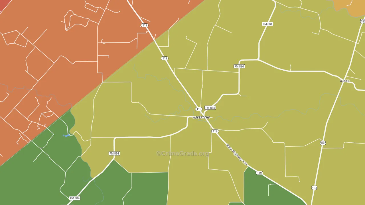 Weesatche, TX Map of Assault Rates