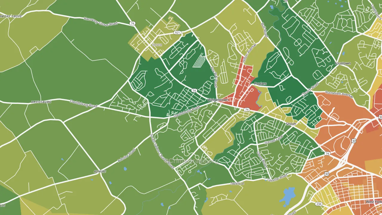 Weigelstown, PA Map of Assault Rates