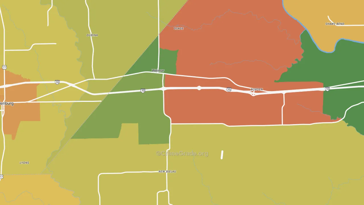 Weimar, TX Map of Assault Rates