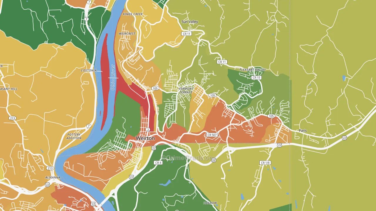 Weirton, WV Map of Assault Rates