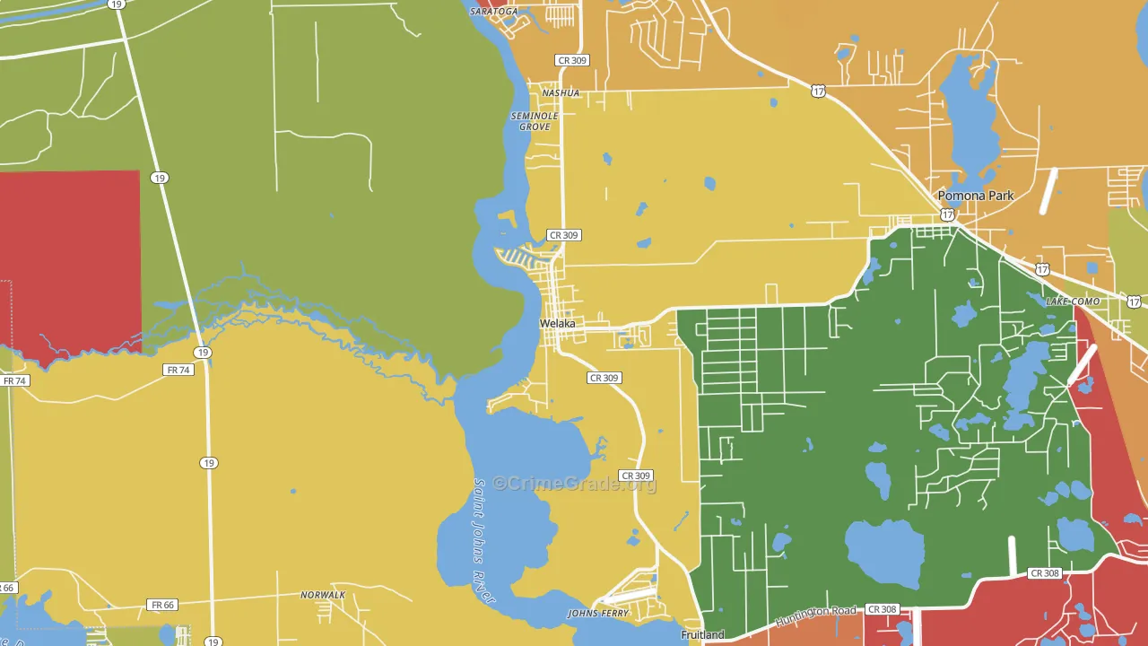 Welaka, FL Map of Assault Rates
