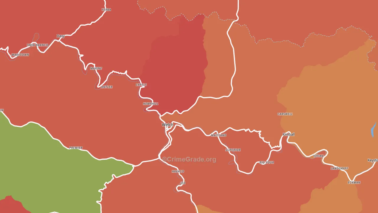 Welch, WV Map of Assault Rates