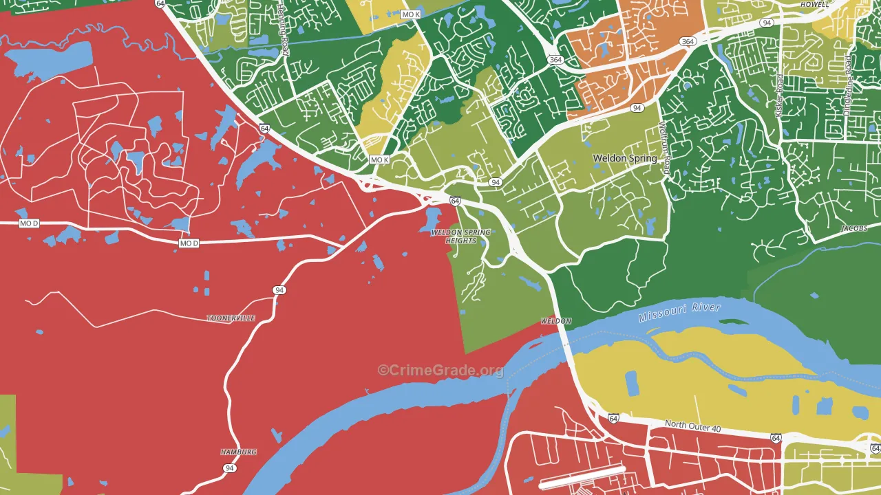 Weldon Spring Heights, MO Map of Assault Rates