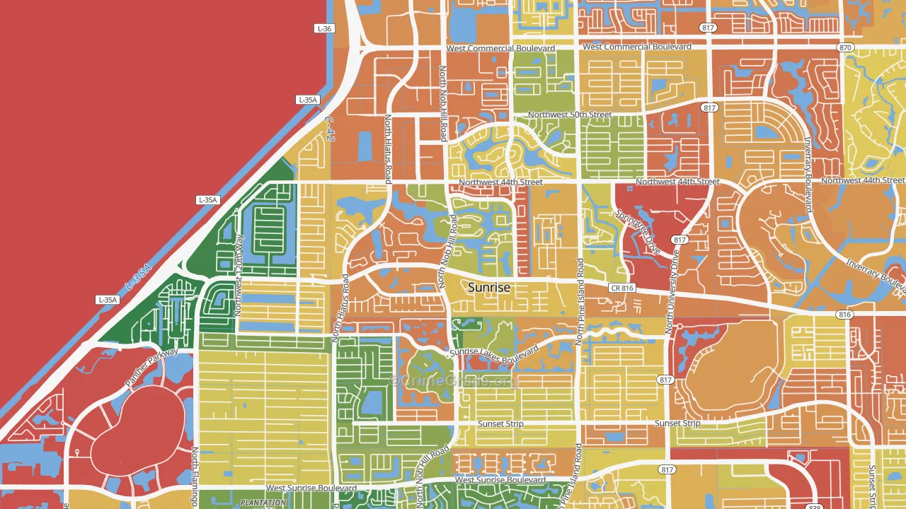 Welleby, Sunrise, FL Map of Assault Rates