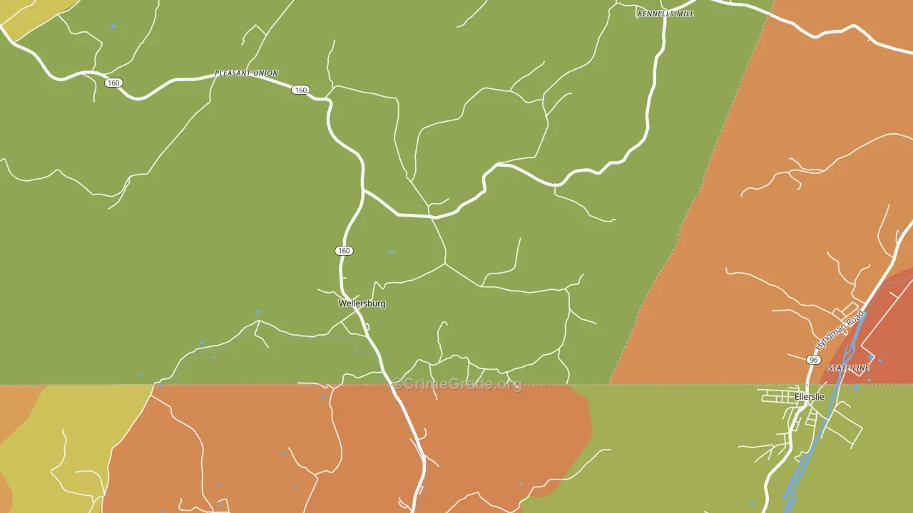 Wellersburg, PA Map of Assault Rates