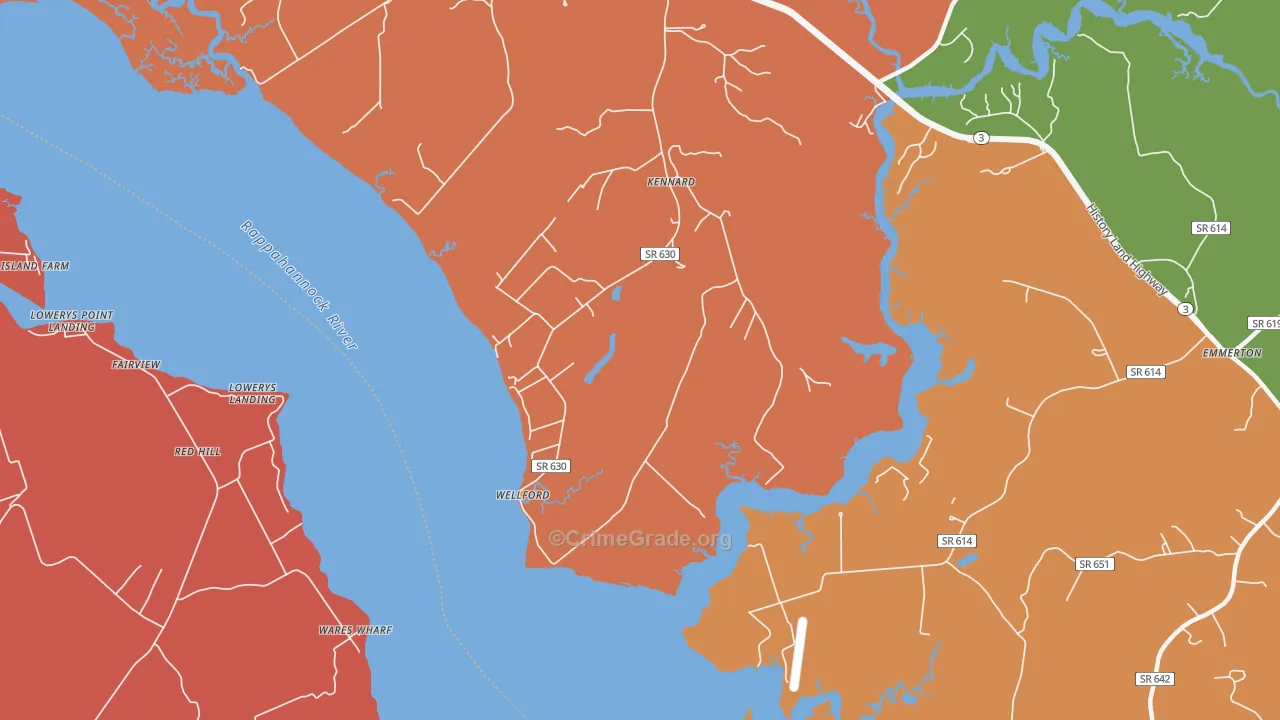 Wellford, VA Map of Assault Rates